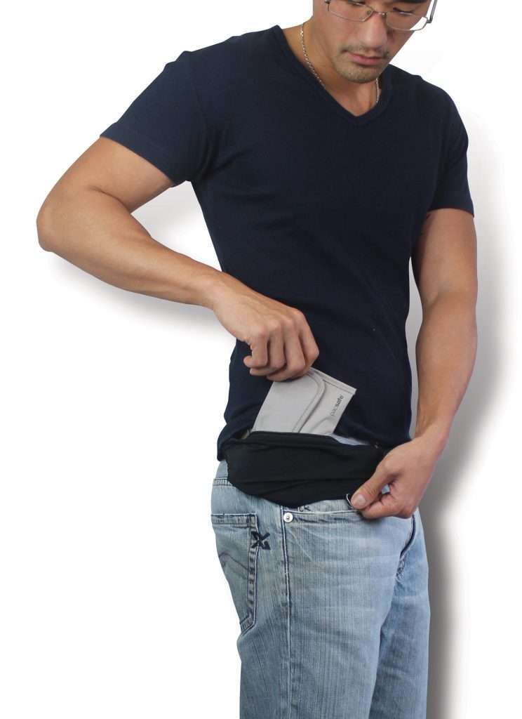 Belt with expanding zippered pocket to securely hold passport and more