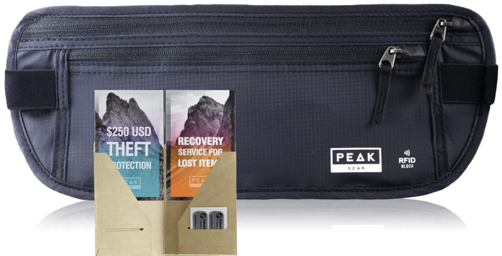  Peak Gear Travel Money Belt. Premium Quality Travel Wallet with RFID Blocking Fabric to Protect Credit Cards, Passports and Documents