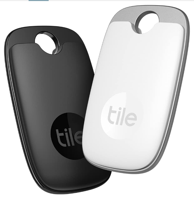 Tile Pro (2022) 2-pack (1 Black/ 1 White). Powerful Bluetooth Tracker, Keys Finder & Item Locator for Keys,